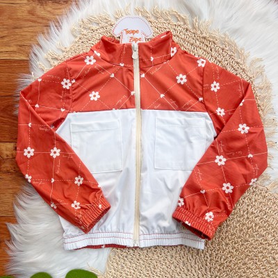 Conj. Jaqueta e Short Saia Florzinhas - Ferrugem e Off White